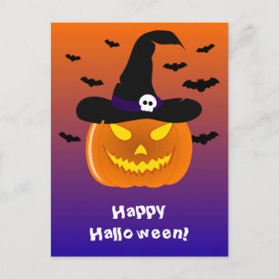 Postal Calabaza de Halloween Jack o' Lantern Sombrero de 
