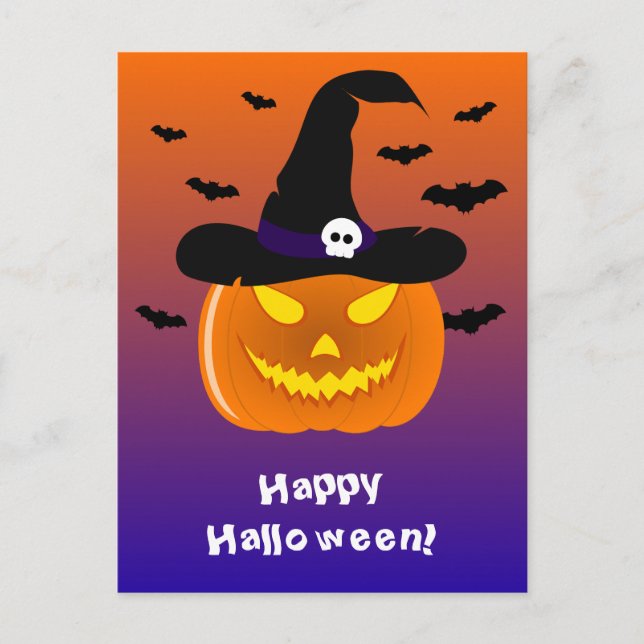Postal Calabaza de Halloween Jack o' Lantern Sombrero de  (Anverso)
