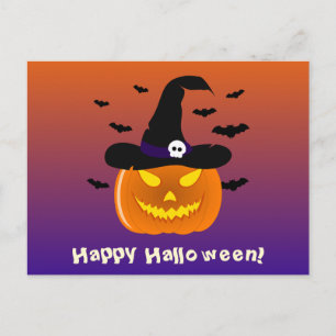 Postal Calabaza de Halloween Jack o' Lantern Sombrero de 