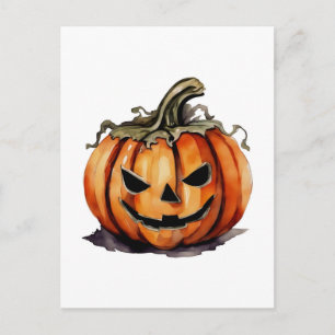 Postal Calabaza de Halloween vintage acuarela