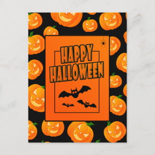 Postal Calabaza de Halloween y bates voladores