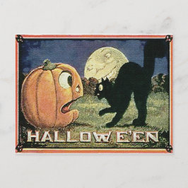 Postal Calabaza de Halloween y gato vintage en mosaico