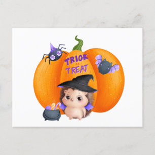 Postal Calabaza de Halloween y Hedgehog de truco o truco