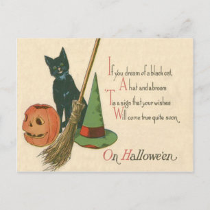 Postal Calabaza de Jack Gato Negro Sombrero de Bruja Esco