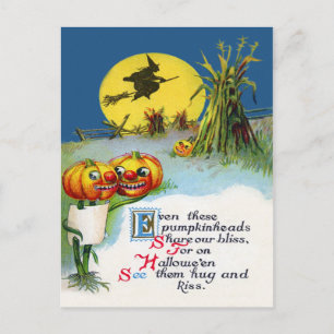Postal Calabaza de Jack O Lantern Bruja Luna Llena Pajare