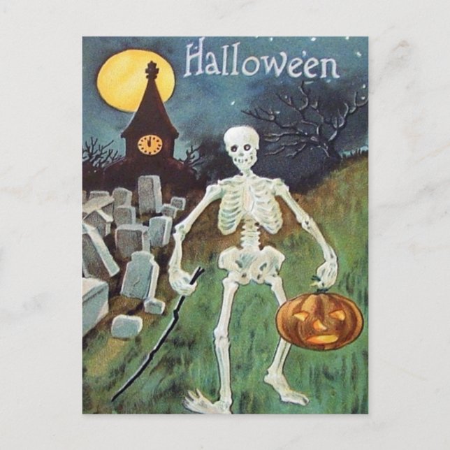 Postal Calabaza de Jack O' Lantern Cementerio de Esquelet (Anverso)