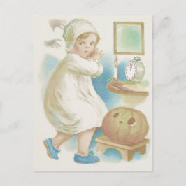 Postal Calabaza de Jack O Lantern con niña linda fantasma