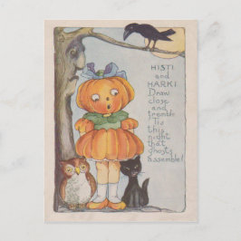 Postal Calabaza de Jack O Lantern Cuervo Gato Negro Búho