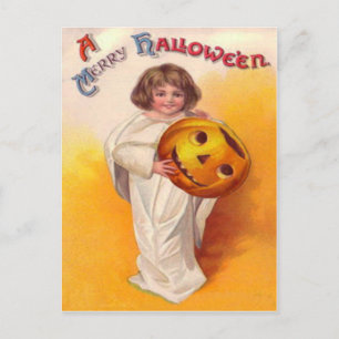 Postal Calabaza de Jack O Lantern Fantasma Niño