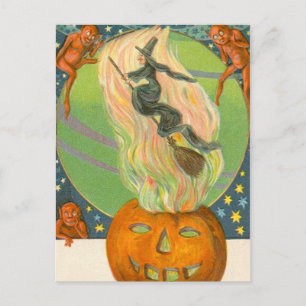 Postal Calabaza de Jack O'Lantern Bruja Demonio de Fuego
