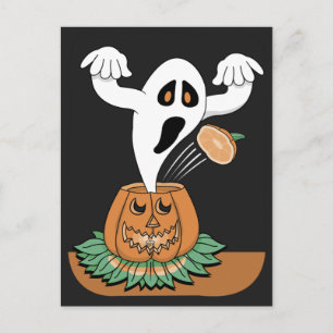 Postal Calabaza de Jack O'Lantern tallada con fantasma at