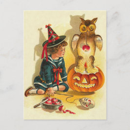 Postal Calabaza de la linterna de Jack O del búho de la