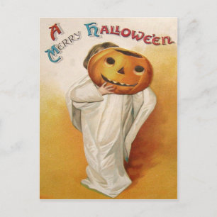 Postal Calabaza de niño Jack O Lantern fantasma