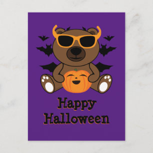 Postal Calabaza de oso de Halloween Guay lindo Purple