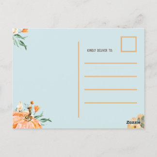 Postal Calabaza de otoño Baby Shower Blue,