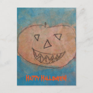 Postal Calabaza divertida Feliz Halloween Niños Arte acua