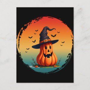 Postal calabaza divertida vintage otoño temporada de otoñ