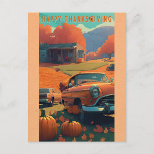 Postal Calabaza feliz Naranja de coches de moda de Acción