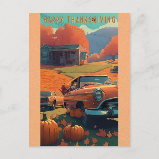 Postal Calabaza feliz Naranja de coches de moda de Acción (Anverso)