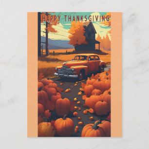 Postal Calabaza feliz Naranja de coches de moda de Acción