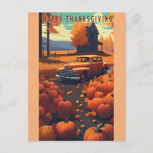 Postal Calabaza feliz Naranja de coches de moda de Acción (Anverso)