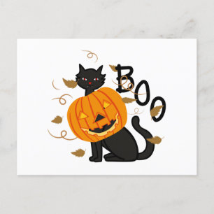 Postal Calabaza Halloween para gato negro