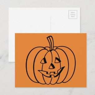 Postal Calabaza Jack-O-Lantern de Halloween naranja y neg