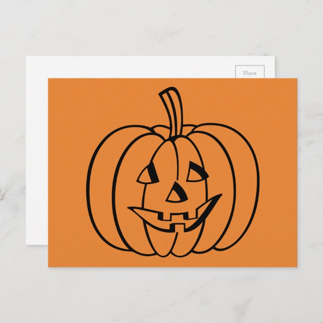Postal Calabaza Jack-O-Lantern de Halloween naranja y neg (Anverso / Reverso)