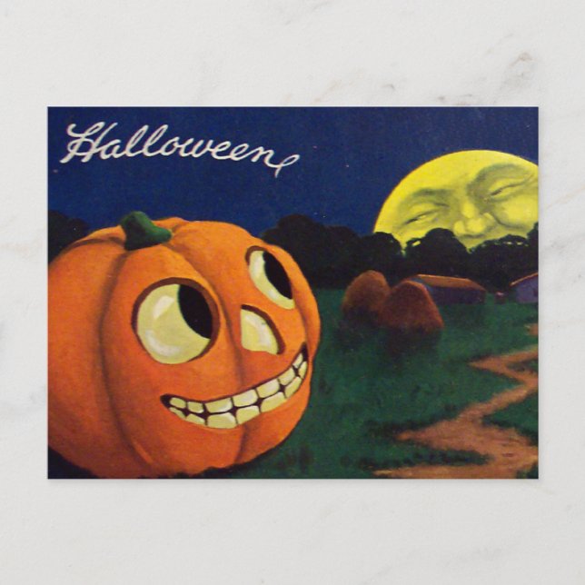 Postal Calabaza Jack O Lantern Man In The Moon (Anverso)