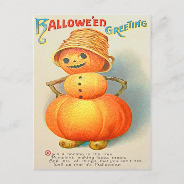 Postal Calabaza Jack O' Lantern Snowman (Anverso)