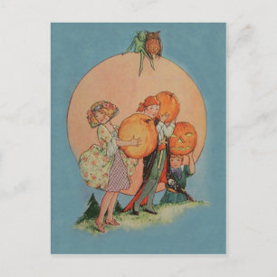 Postal Calabaza Jack O Linterna Duende Búho Pirata