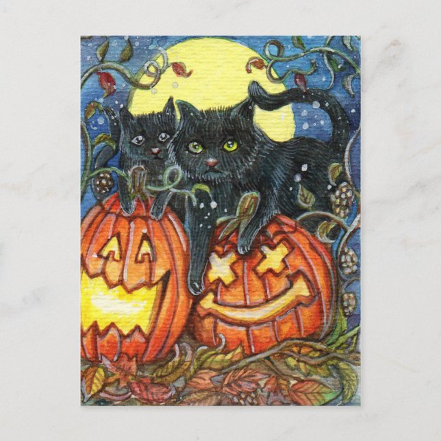 Postal Calabaza Jack y Gatos Negros (Anverso)