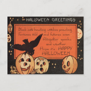 Postal Calabaza Linterna de Jack Búho Estrellas