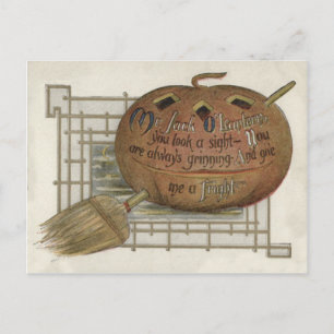 Postal Calabaza Linterna de Jack Escoba de Bruja