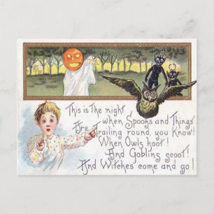 Postal Calabaza Linterna de Jack Fantasma Búho Duende