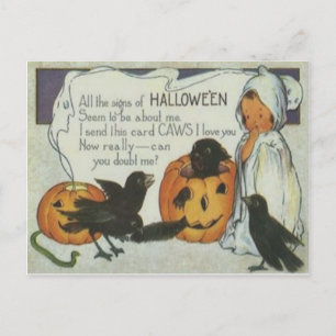 Postal Calabaza Linterna Jack Cuervo Fantasma Gato Negro