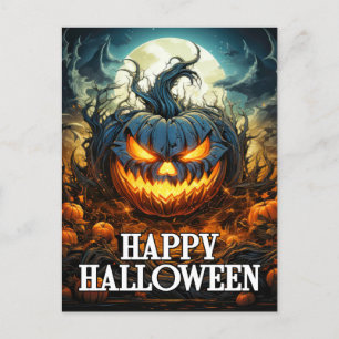 Postal Calabaza lúgubre tras oscuridad   Feliz Halloween