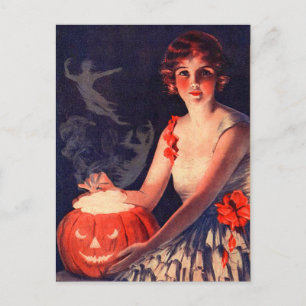 Postal Calabaza mágica de Halloween vintage