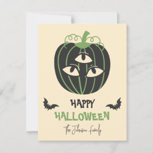 Postal Calabaza moderna de 3 ojos Happy Halloween Family 