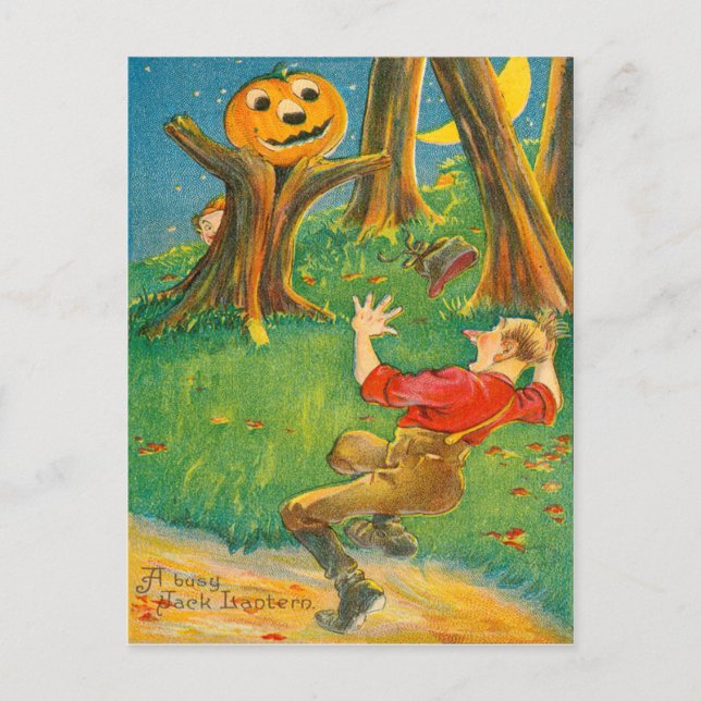 Postal Calabaza Monstruo de Jack O Lantern Luna Creciente (Anverso)