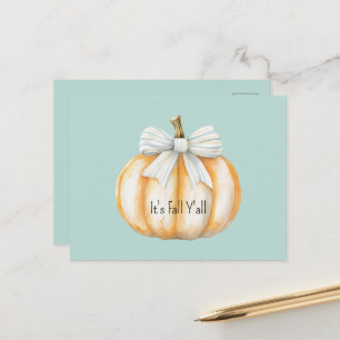 Postal Calabaza Naranja Crema Lazo Azul