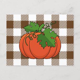 Postal Calabaza naranja sobre el patrón de cuadros de col