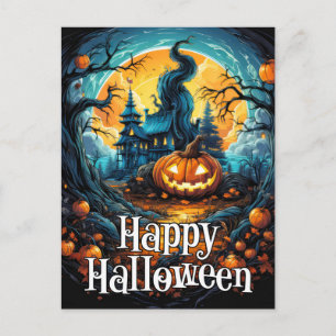 Postal Calabaza nefasta brillante Feliz Halloween