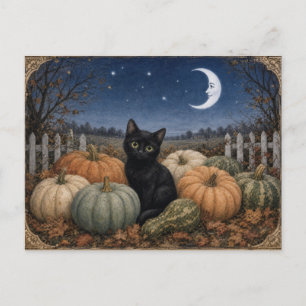 Postal Calabaza negra de gato vintage