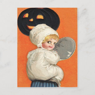 Postal Calabaza Niña Linterna de Jack