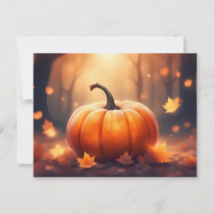 Postal Calabaza otoñal con Ilustracion de hojas de otoño