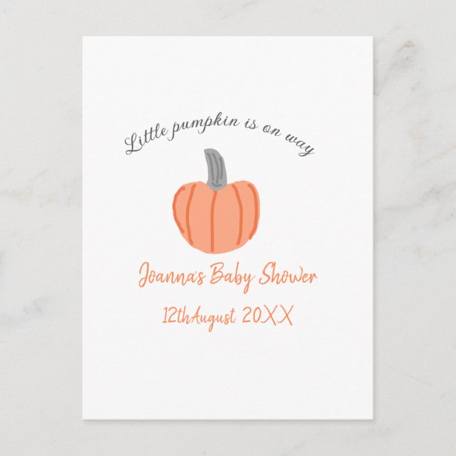 Postal Calabaza pequeña en camino ducha de bebé gris nara (Anverso)