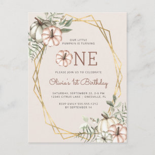 Postal Calabaza Primer Fiesta de cumpleaños Beige