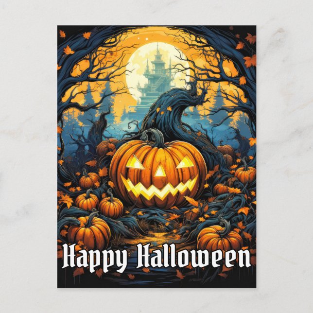 Postal Calabaza resplandeciente | Feliz Halloween (Anverso)