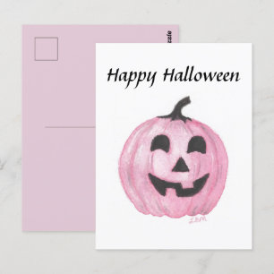 Postal Calabaza rosa Jack O Lantern para Halloween
